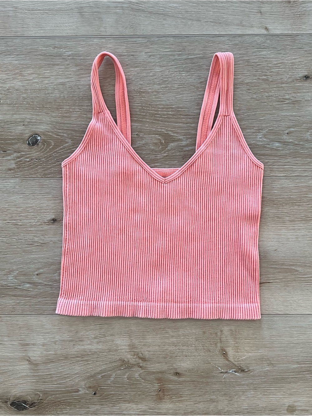 Bella Seamless Ribbed V-Neck Crop Tank Top - coral